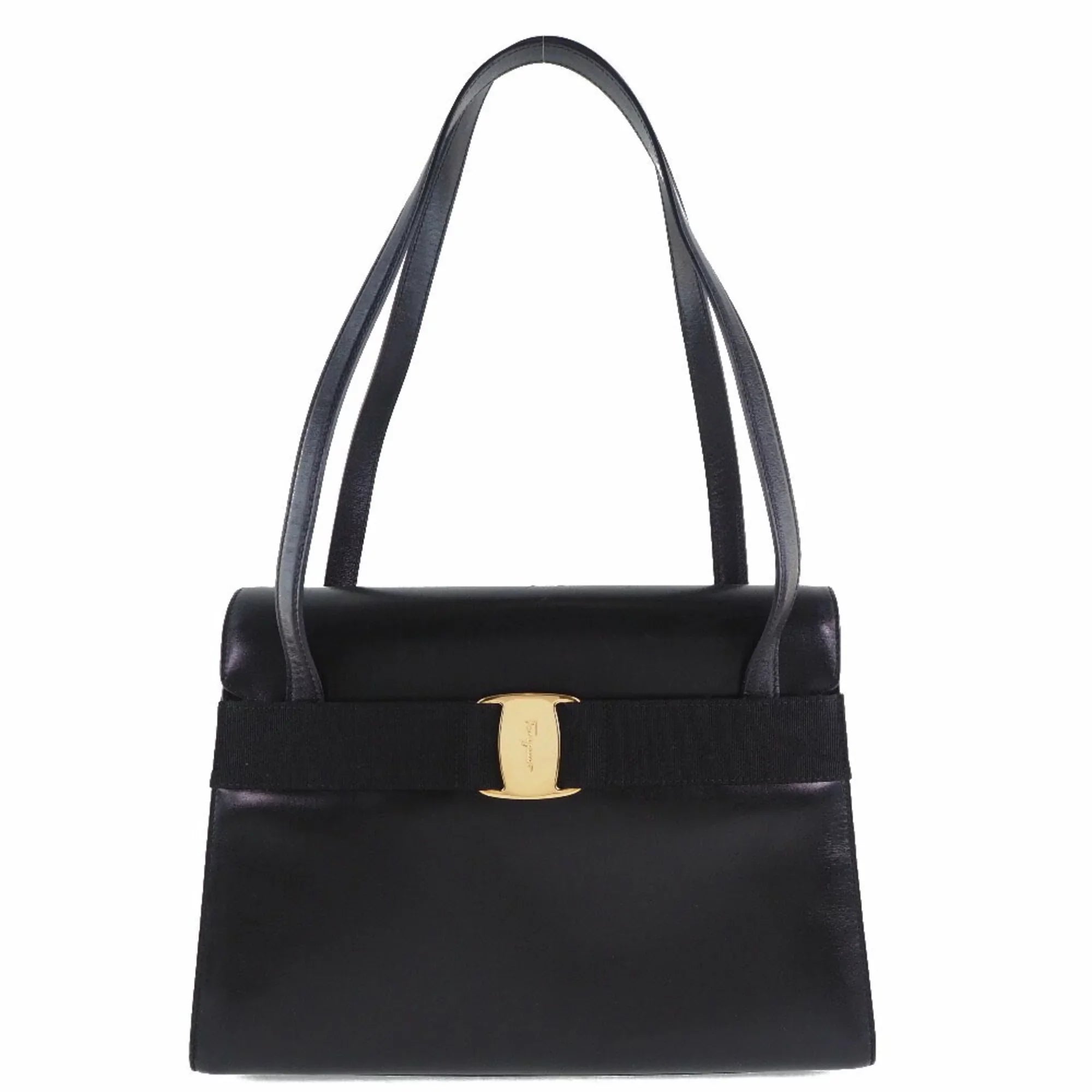 Pre-Owned Salvatore Ferragamo Vara -21 7675 Calf Black Women's Shoulder Bag (Fair)