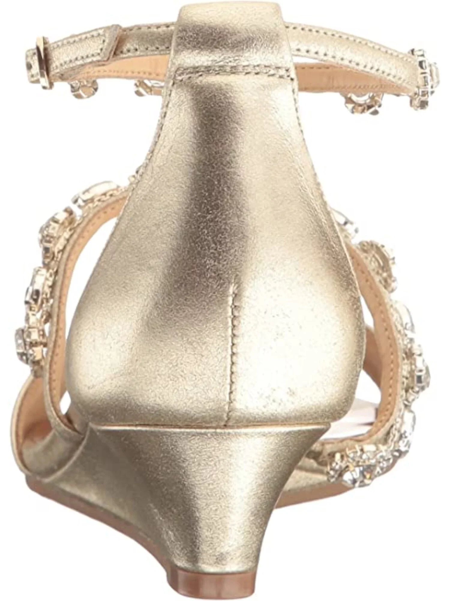 Womens Gold Ankle Strap Embellished Terry Wedge Buckle Leather Dress Sandals 9