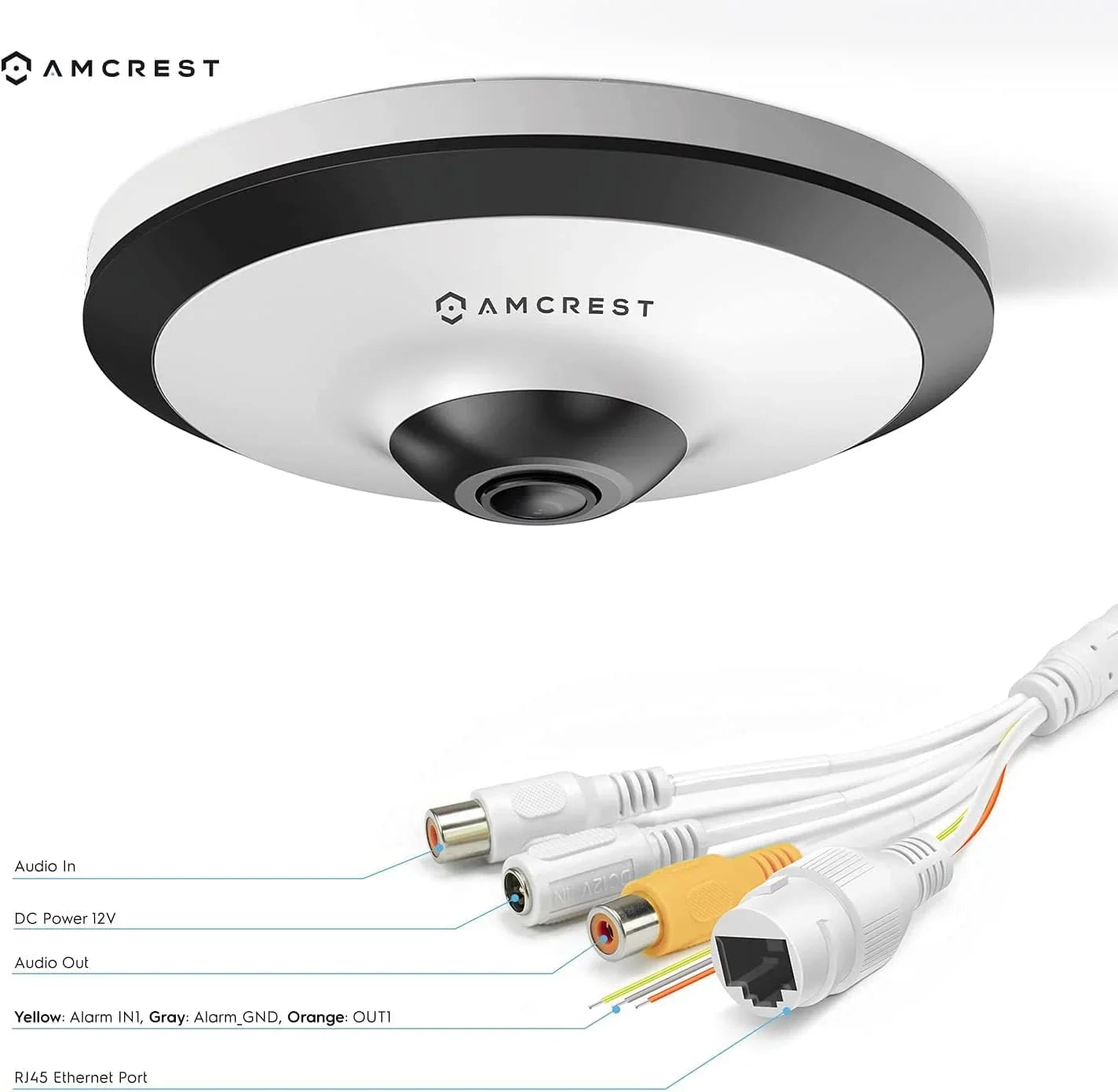 Amcrest 5-Megapixel Fisheye Camera, UltraHD Security PoE Camera Indoor, 1.4mm Lens, 33ft Nightvision, 360° Panoramic Camera Coverage, Cloud and MicroSD Recording, - (White)