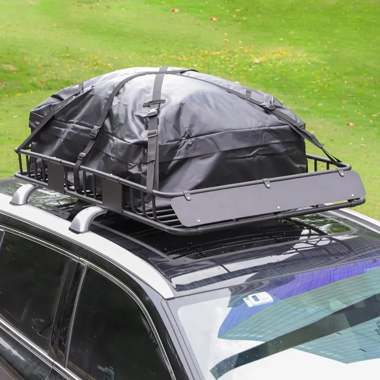 Thten Heavy Duty 64"x 39" Roof Rack, Rooftop Cargo Carrier Basket with Waterproof Bag, Tie Down Strap, Net, Rack Extension and Car Top Luggage Holder for , 150lb Capacity, Steel Construction