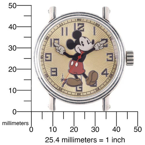 Mickey Mouse Men's Antique Silver Vintage Alloy Watch, Black Leather Strap