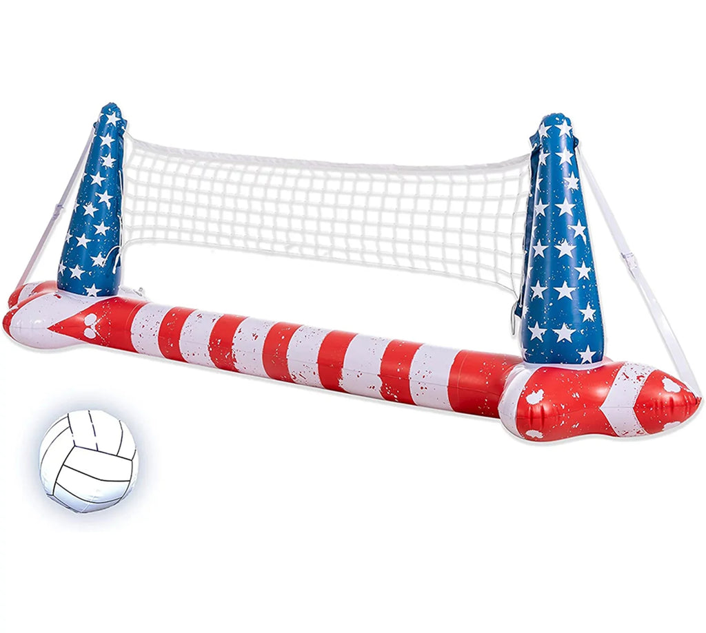 Inflatable Pool Flag Floats Set Volleyball Net & Basketball Hoops