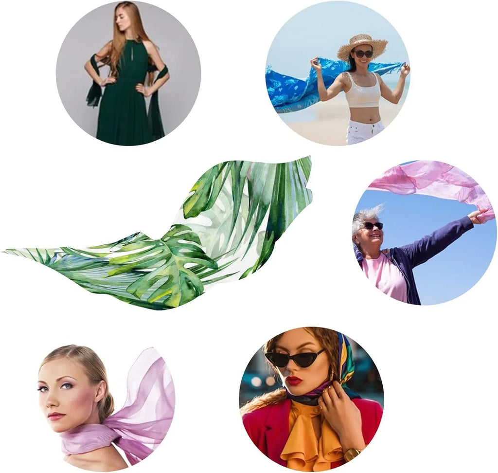 Hyjoy Watercolor Green Leaves Long Silk Neck Scarf Lightweight Shawl Wrap Scarves for Women Girls