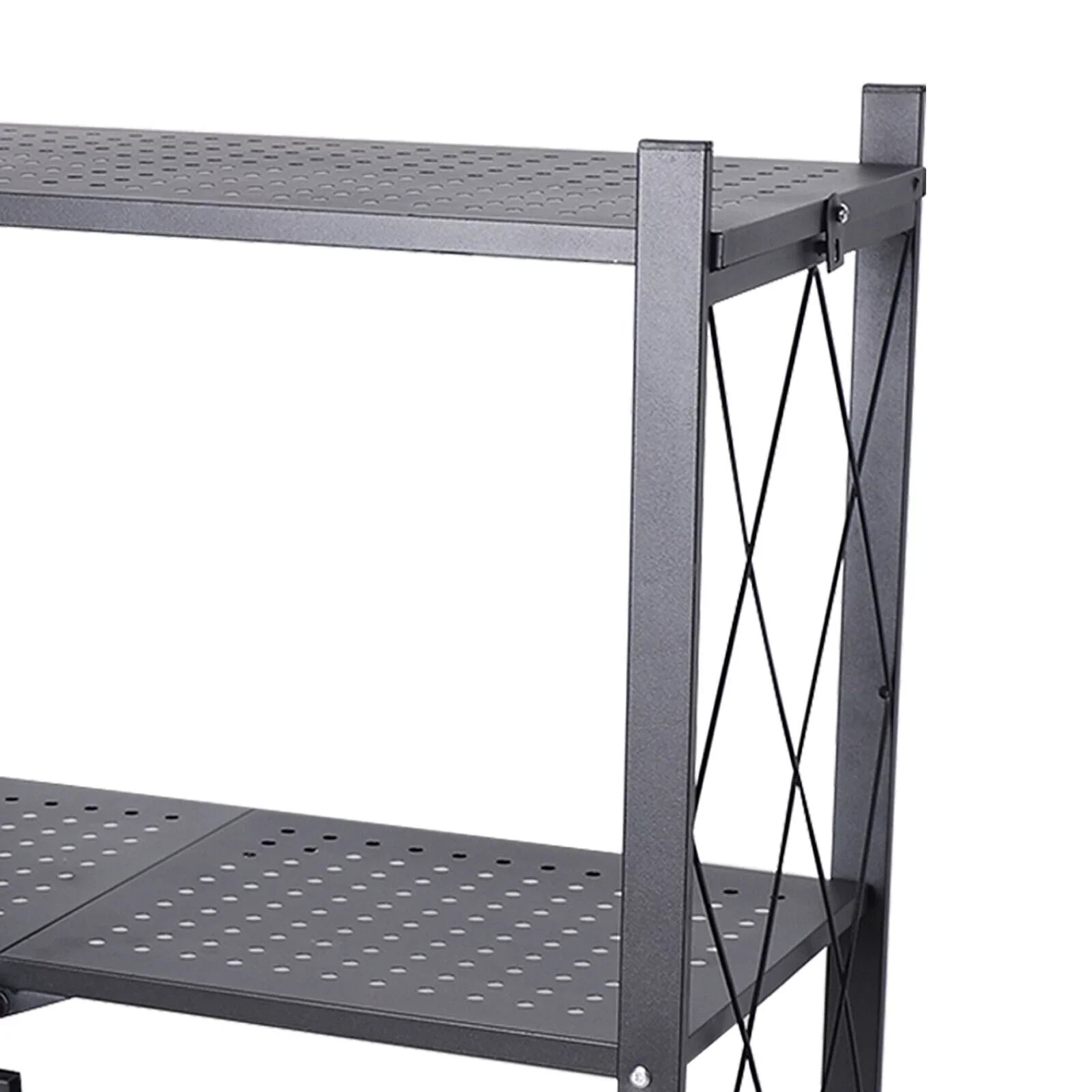 Miumaeov 3-Tier Kitchen Foldable Metal Rolling Trolley Cart Movable Utility Rack Storage Shelves Holder with Wheel (Black)