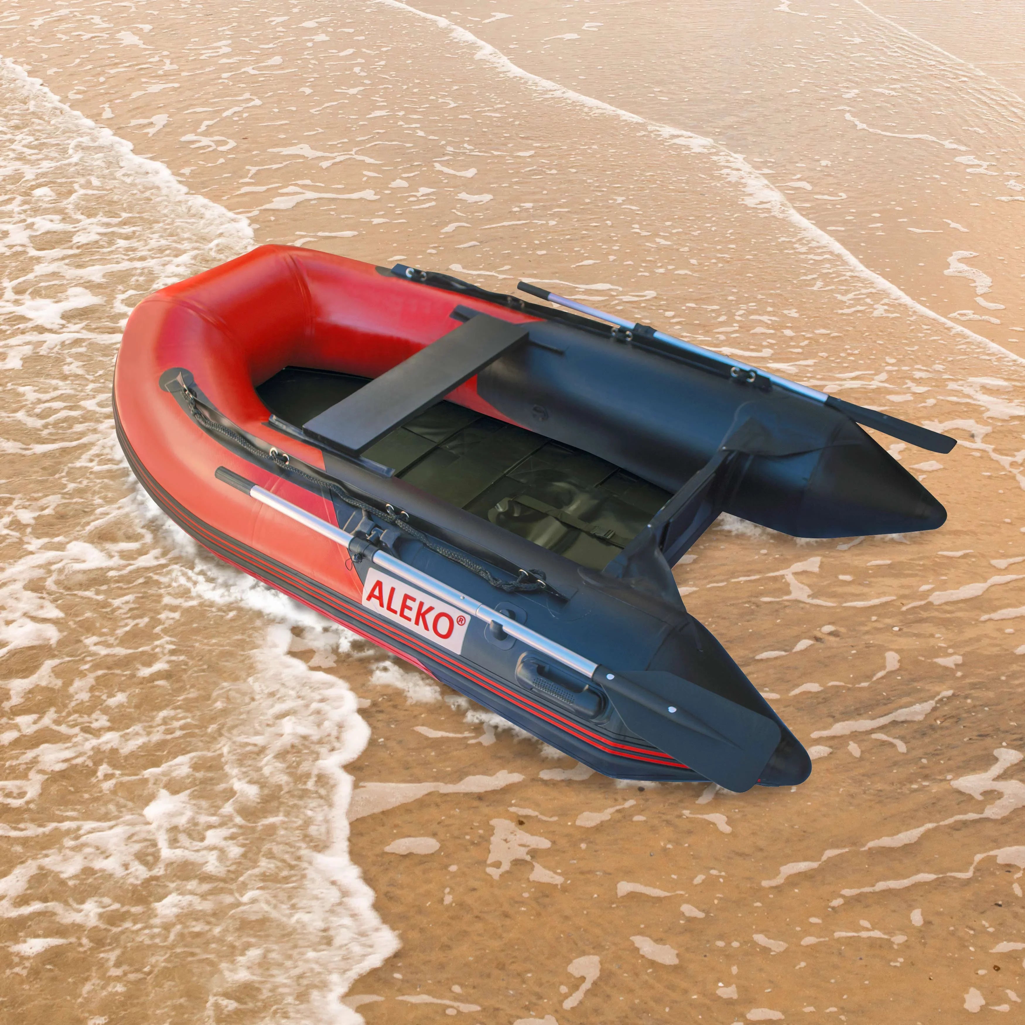 Inflatable Boat - Pre-Installed Slide Floor - 3-Person - 8.4 Feet - Red and Black