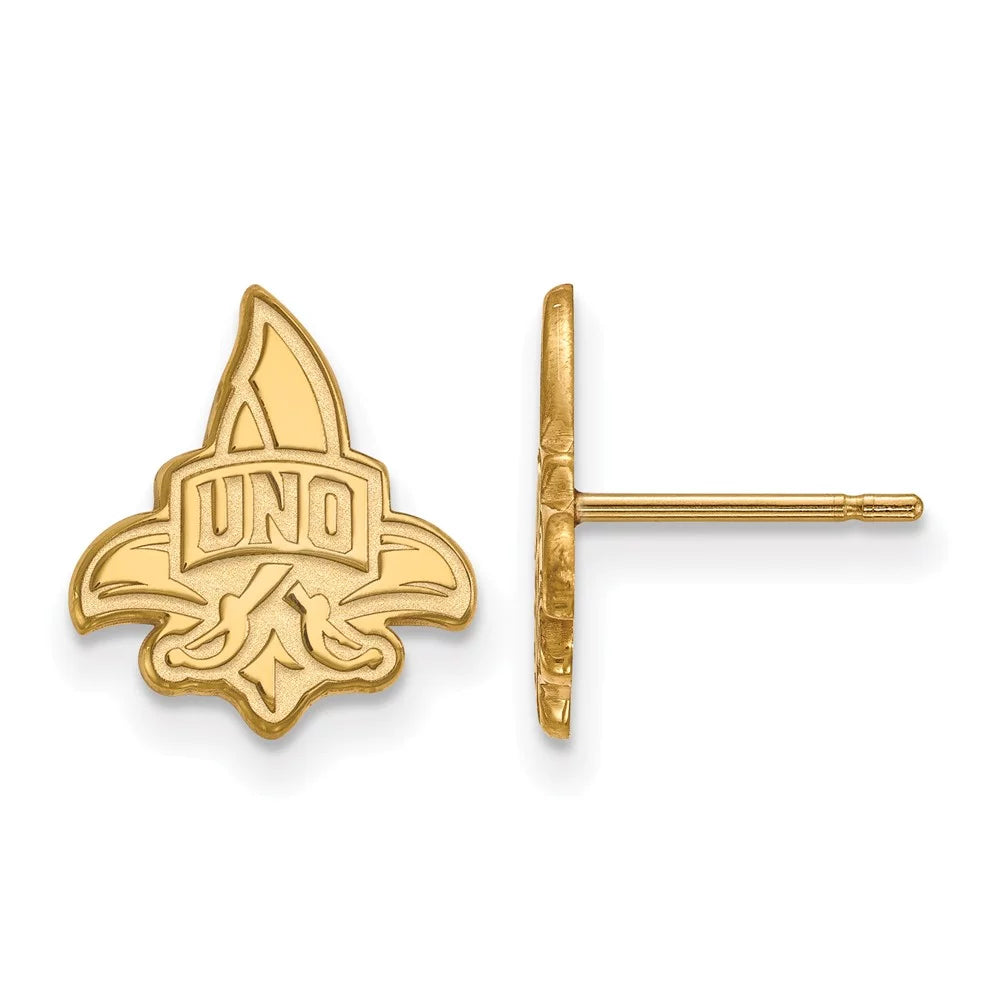 14k Yellow Gold Official Licensed Collegiate University of New Orleans () Small Post Earrings