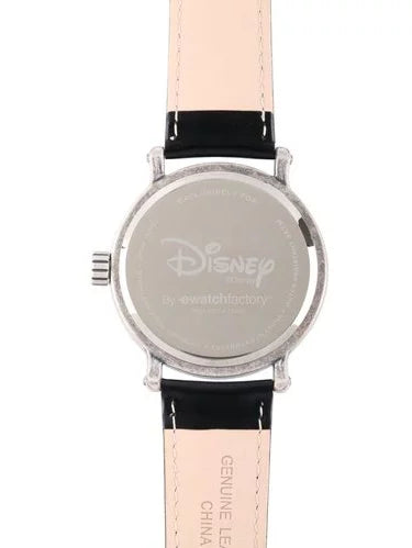 Mickey Mouse Men's Antique Silver Vintage Alloy Watch, Black Leather Strap