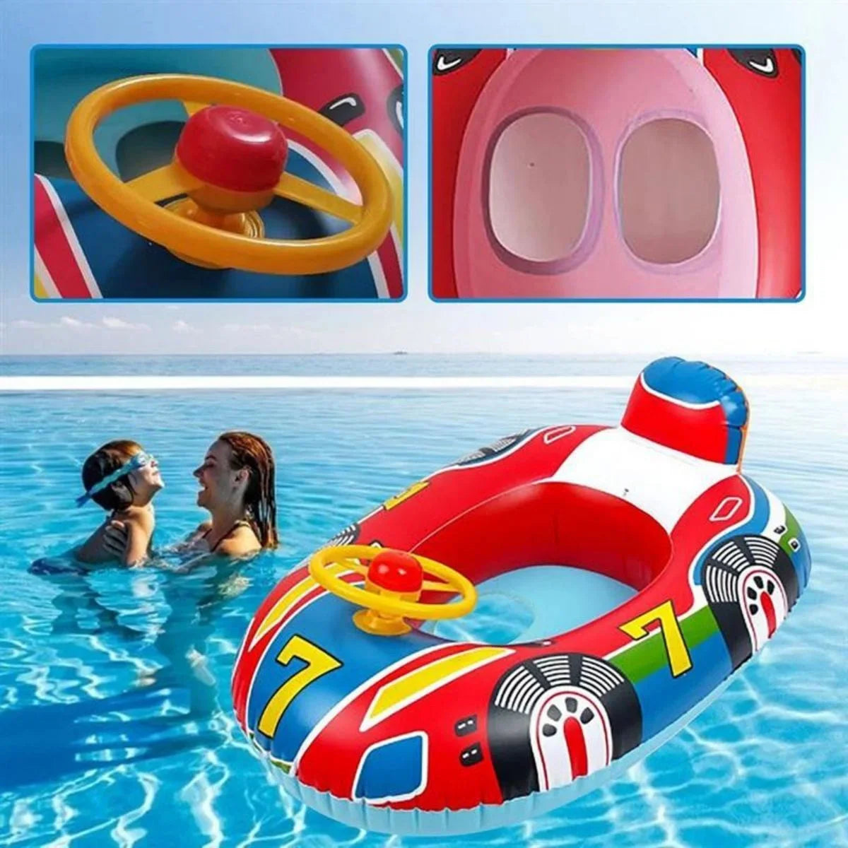 LiebeRen Baby Lnflatable Swimming Ring Kids Toddler Pool Floats Airplane Swimming Float Seat Boat with Steering