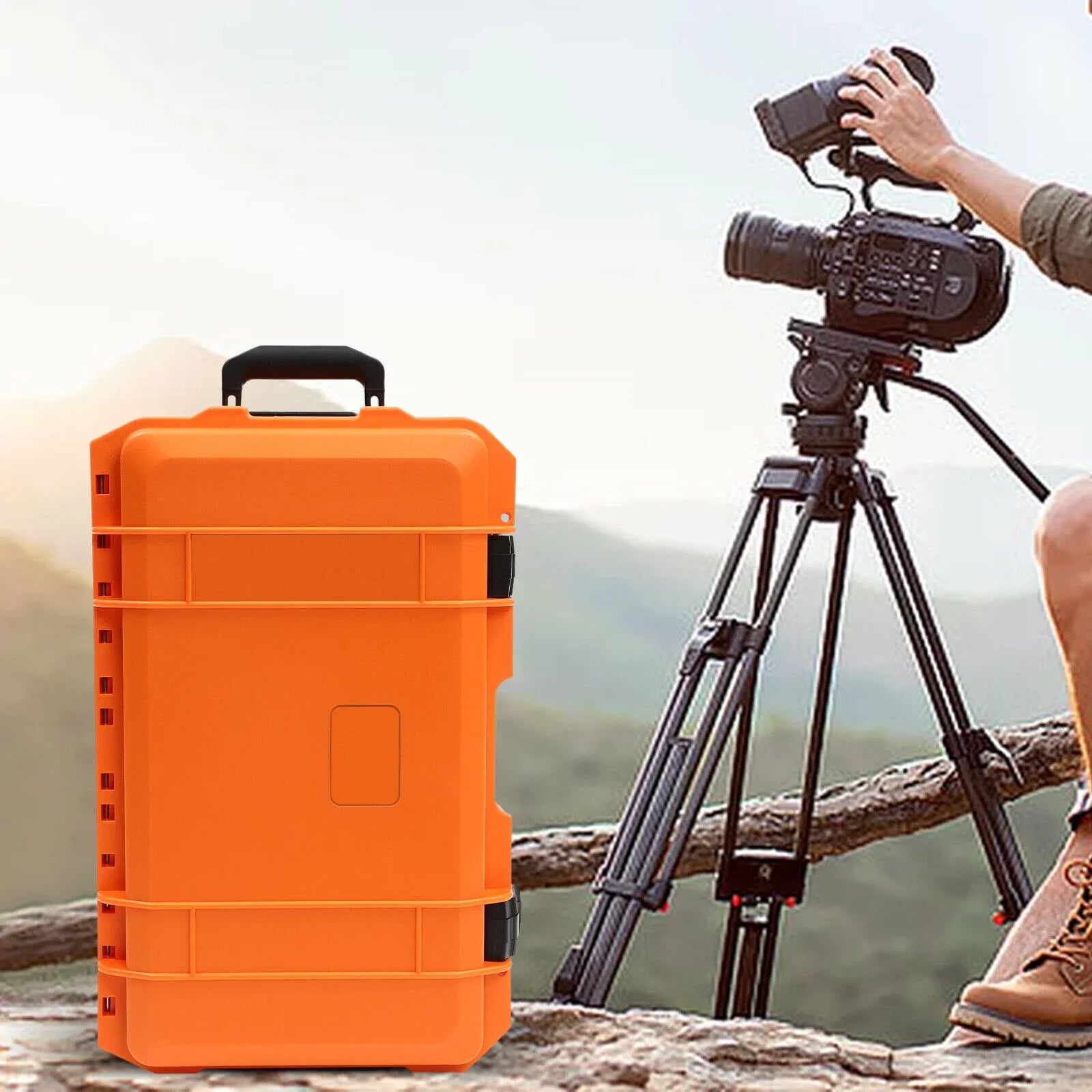 Miumaeov Hard Case with Foam Camera Case 22" Portable Foam Case  Waterproof Box Protective Digital Camera Case Portable Tool Box with Wheels and Retractable Pull Handle