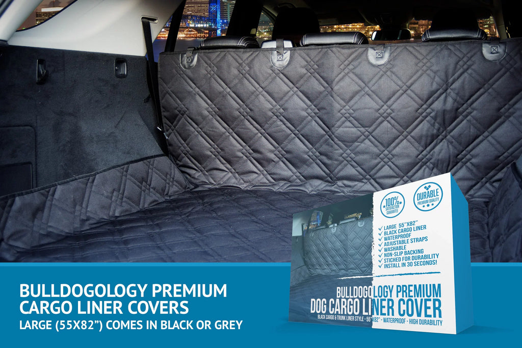Bulldogology  Cargo Liner for Dogs - Heavy Duty Pet Trunk Cargo Cover - Dog Car Seat Cover Waterproof Nonslip - Dog Hair, Muddy Paws, Scratches Protector for Cars (Large, 55x82")