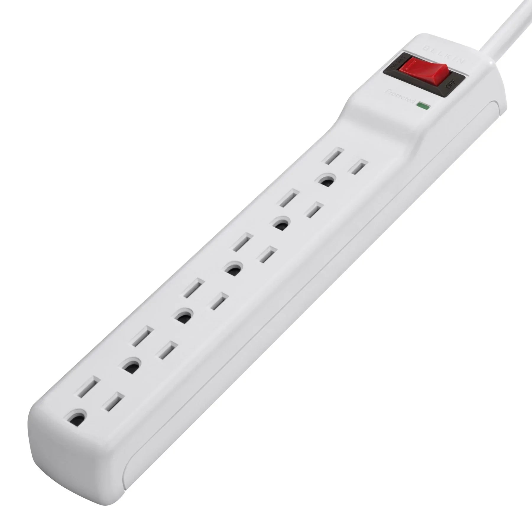 Belkin Power Strip Surge Protector - 6  Multiple Outlets, 2 ft Long Heavy Duty Metal Extension Cord for Home, Office, Travel, Computer Desktop & Phone Charging Brick - 200 Joules, White (2 Pack)