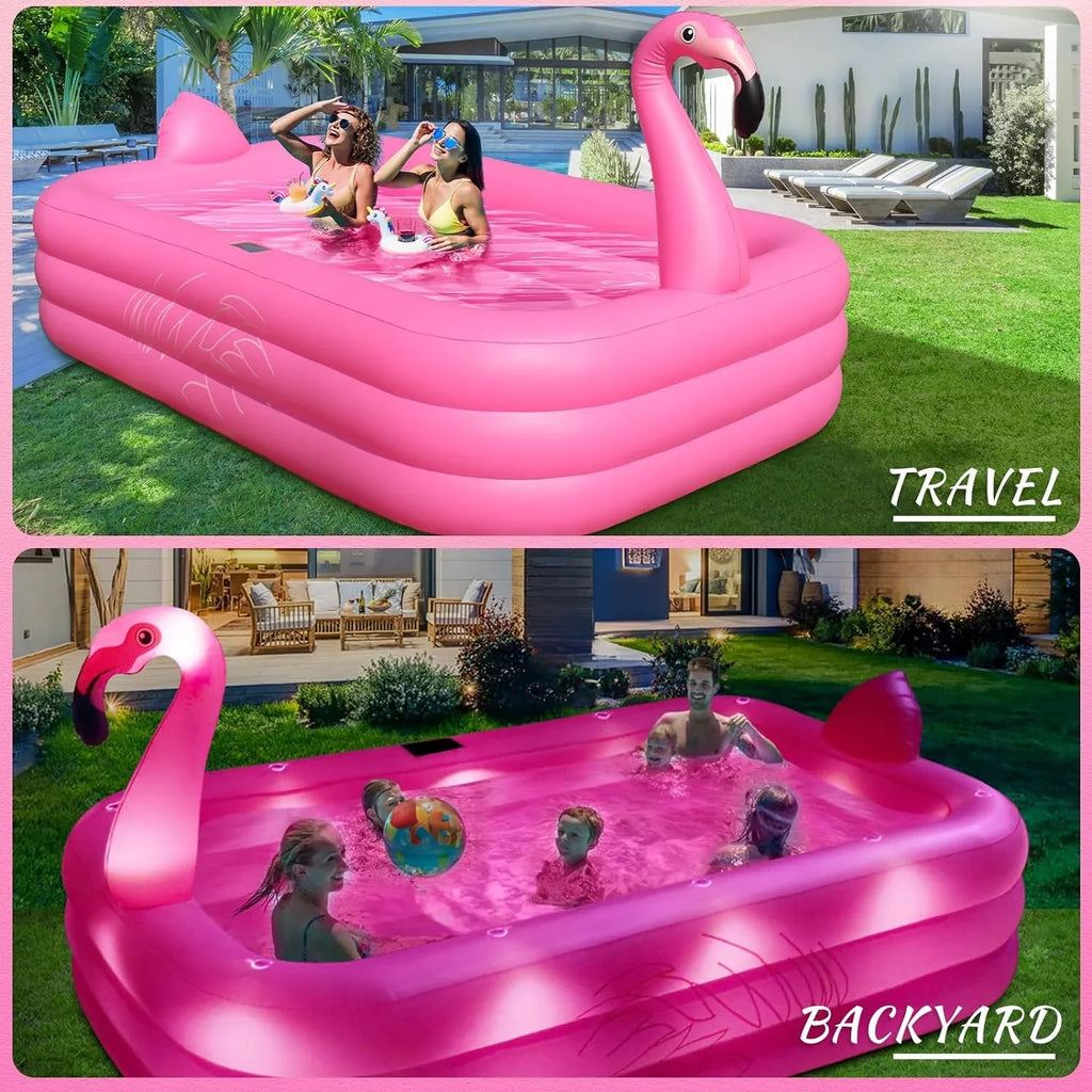 Inflatable Pool with Lights, 2024 Solar Flamingo Swimming Pool for Kids,Adults Inflatable Blow up Pool, Large Kiddie Pool, Durable Thickened 105"x65"x25" Inflatable Family Pool for Backyard,Outdoor
