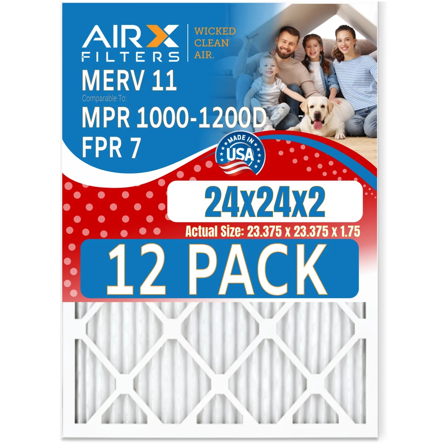 24x24x2 Air Filter  11 Rating, 12 Pack of Furnace Filters Comparable to  1000,  1200 &  7 - Made in  by     .