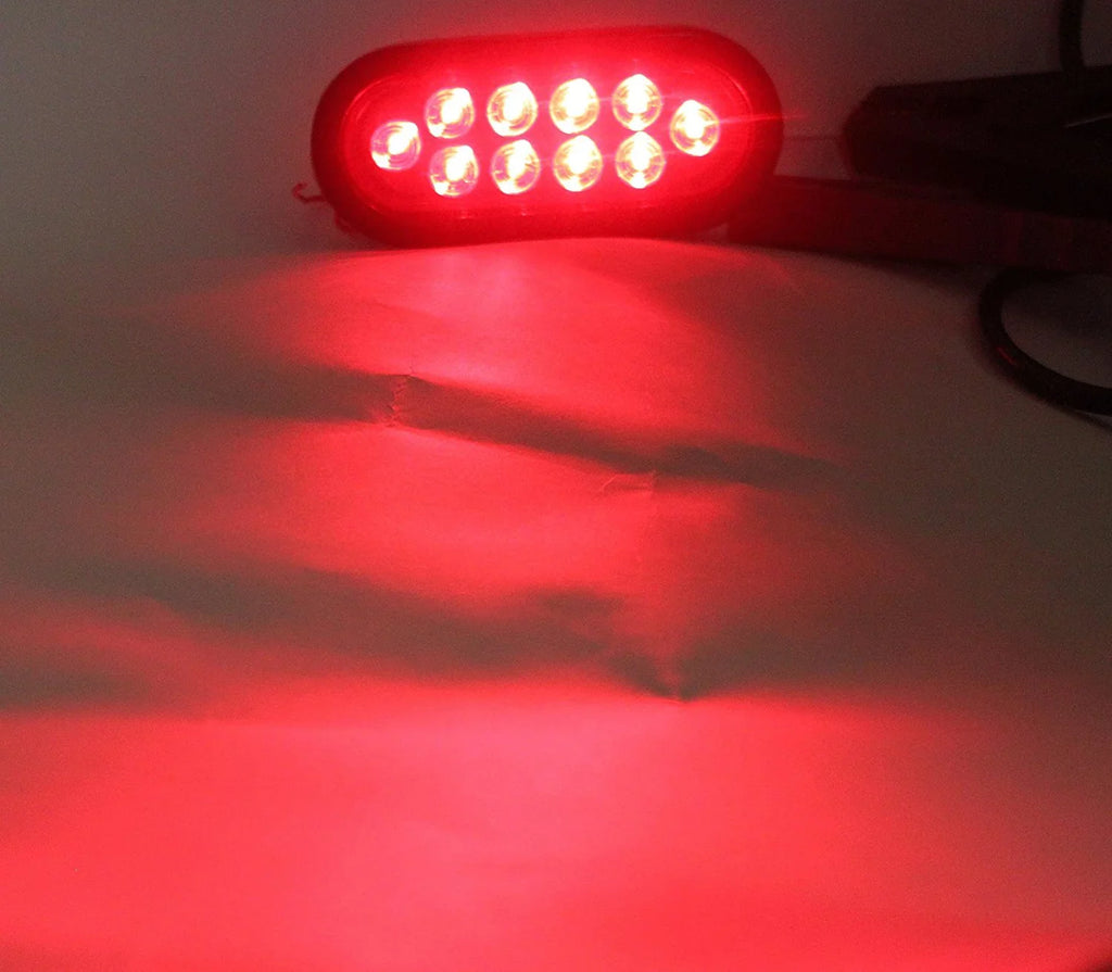 Pair ( 2 Pieces ) Solid  6" Oval Red Brake Stop Turn Tail Marker Signal Light for Truck Trailer Tractor Jeep w Grommet Pigtail Kit   Approved