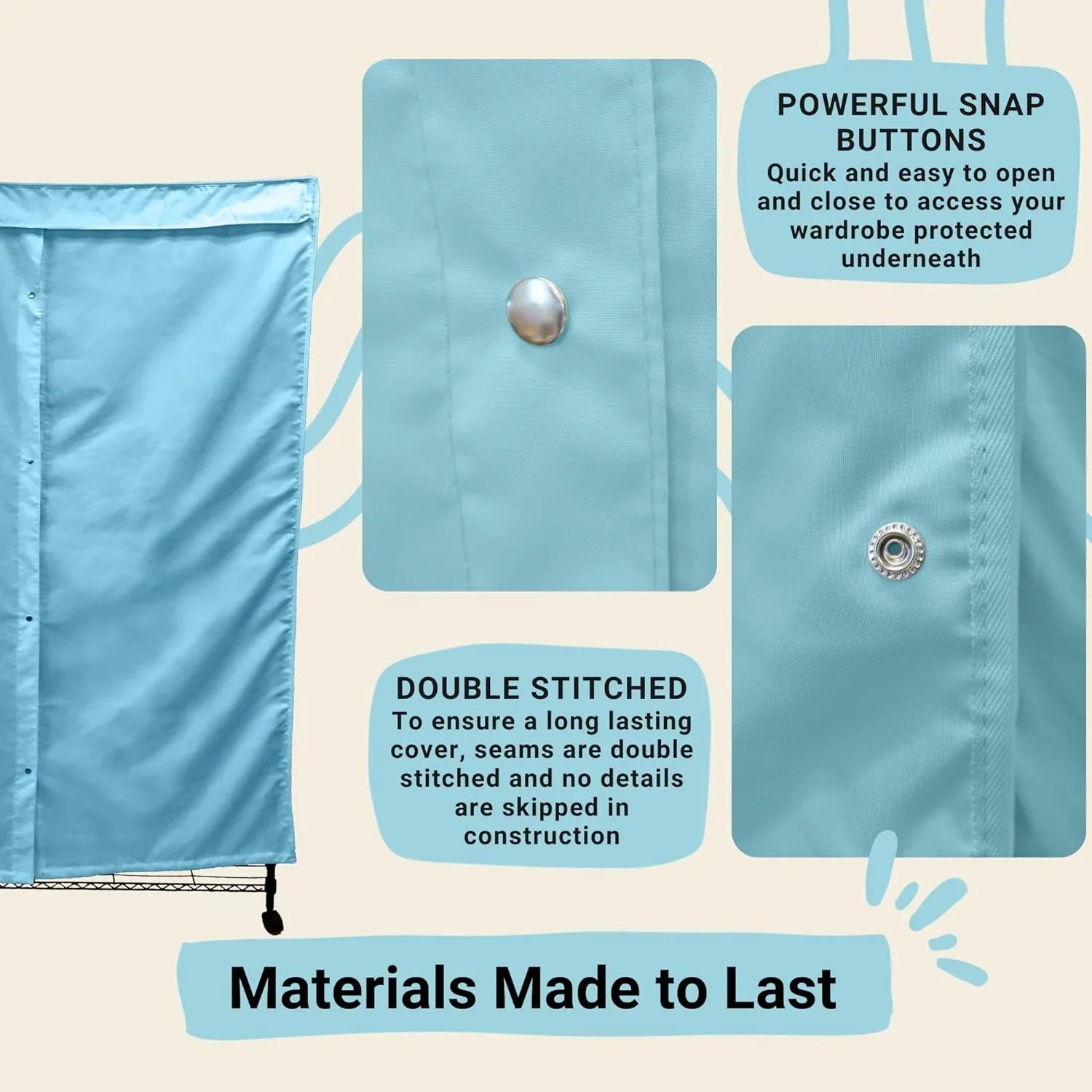 Portable Garment Rolling Rack Cover - Your Clothes From Dust Keep Your Room Looking Organized In Glacier Blue (Cover ) (48"  18"  75")