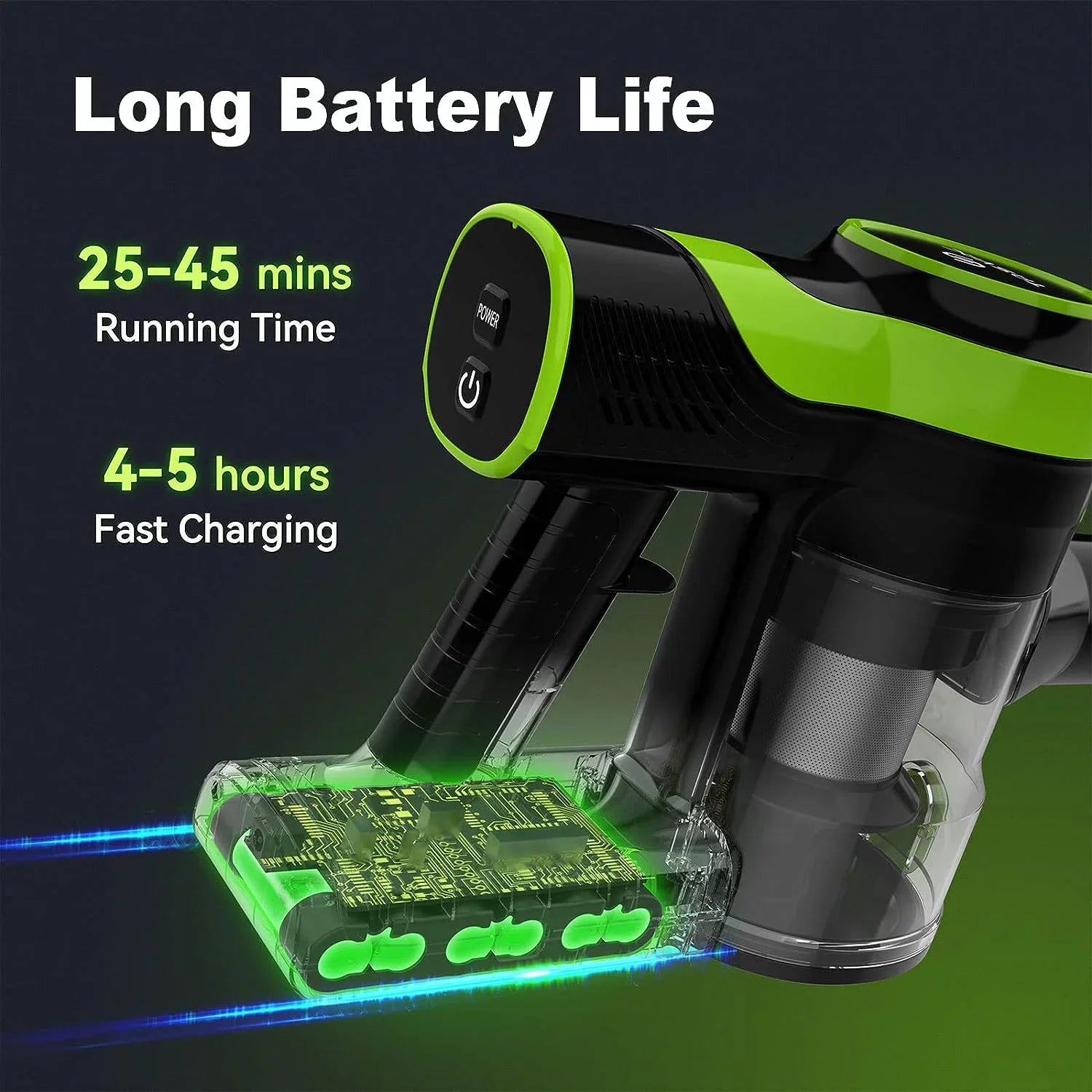 Cordless Vacuum Cleaner, 6-in-1 Cordless Vacuum, 28KPa Powerful Battery Stick Vacuum Rechargeable Vacuum 2200m--h Up to 45 Mins, Lightweight Vacuum Cleaner for Home Carpet and Floor Pet Hair