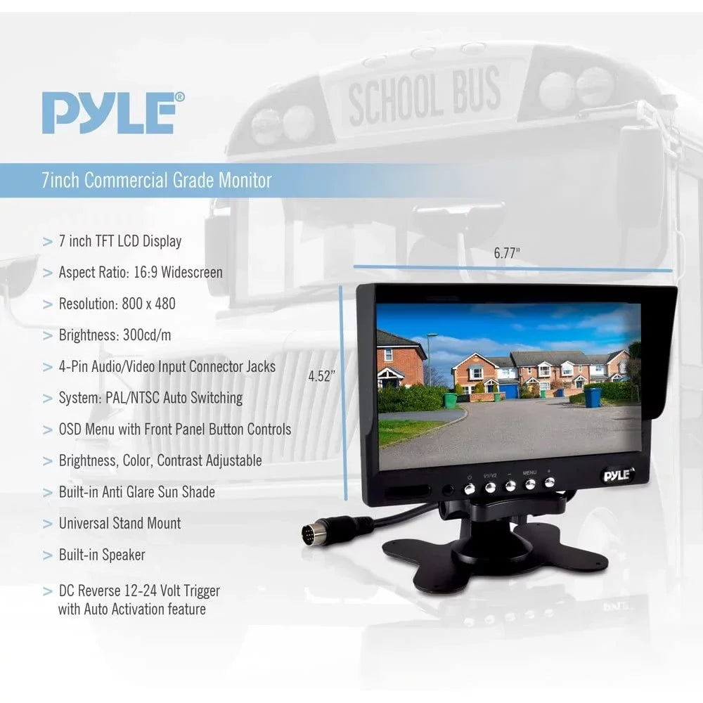 Weatherproof Rearview Backup Camera & Monitor Video System, Commercial Grade, 2 Cameras, 7" Monitor, Dual  12-24V for Bus, Truck, Trailer, Van