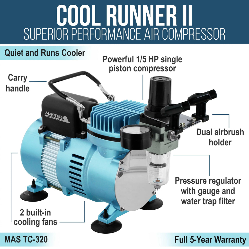 Master Airbrush Dual Fan Air Compressor System Kit with a  Gravity Feed Dual-Action Airbrush Set with 0.3 mm Tip