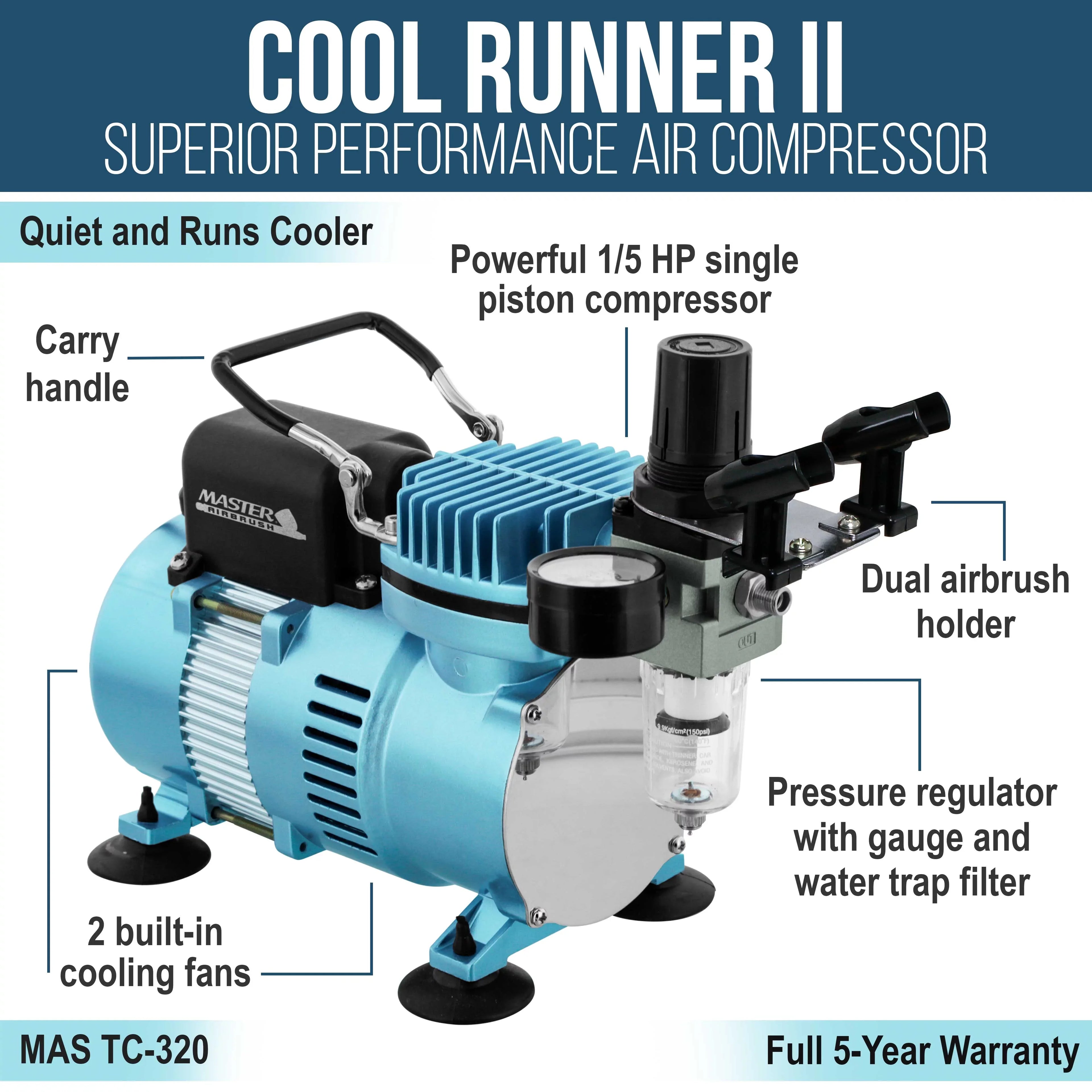 Master Airbrush Dual Fan Air Compressor System Kit with a  Gravity Feed Dual-Action Airbrush Set with 0.3 mm Tip