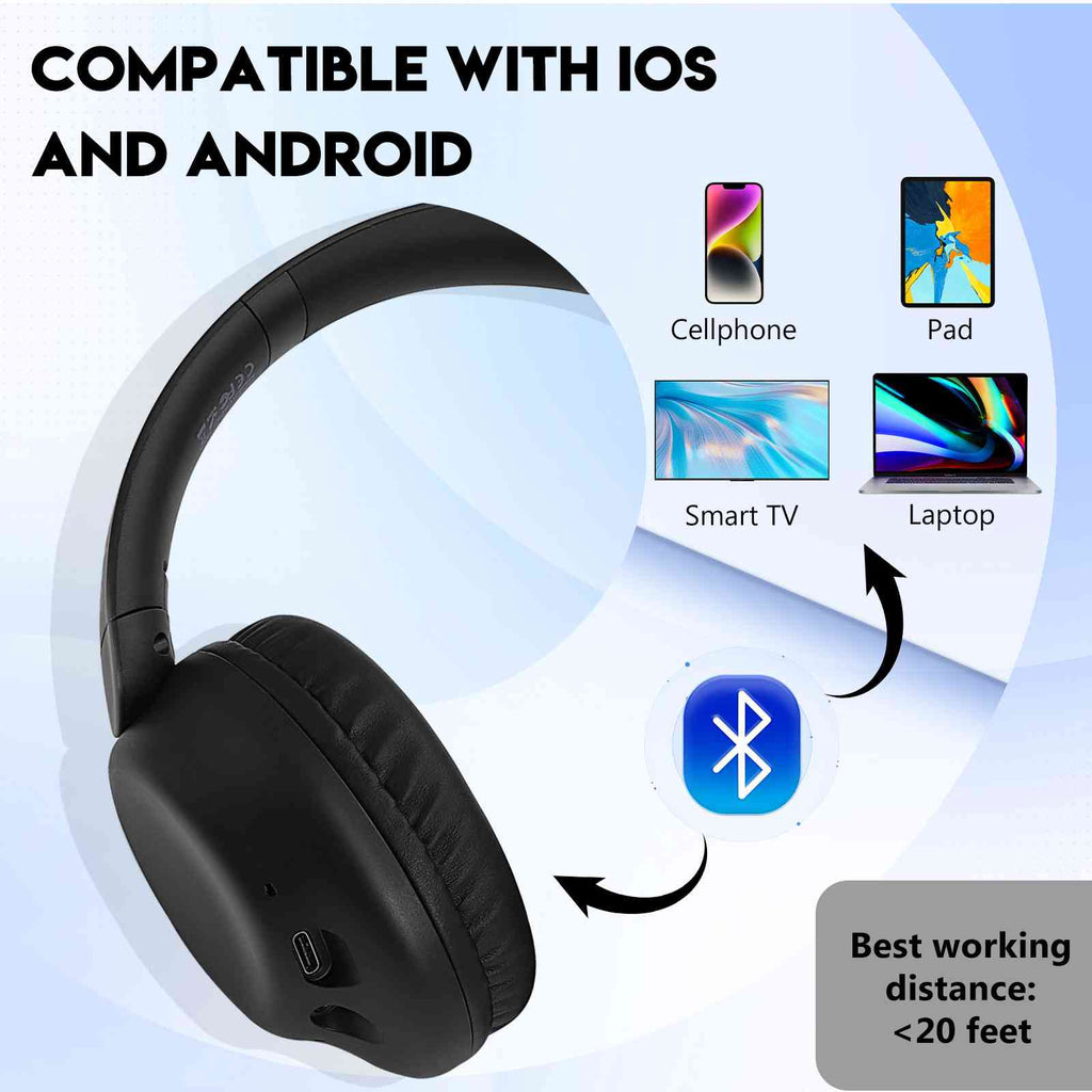 UrbanX Perfect Comfort 955  Overhead Wireless Bluetooth Headphones For Samsung Galaxy M01s Noise-Cancelling, with – Black