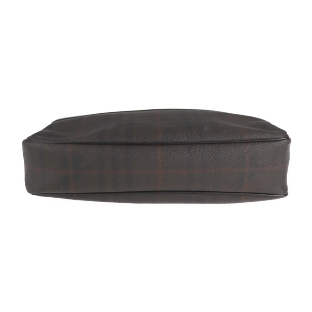 Pre-Owned  Burberry Second Bag  Leather Dark Brown Plaid Clutch (Good)