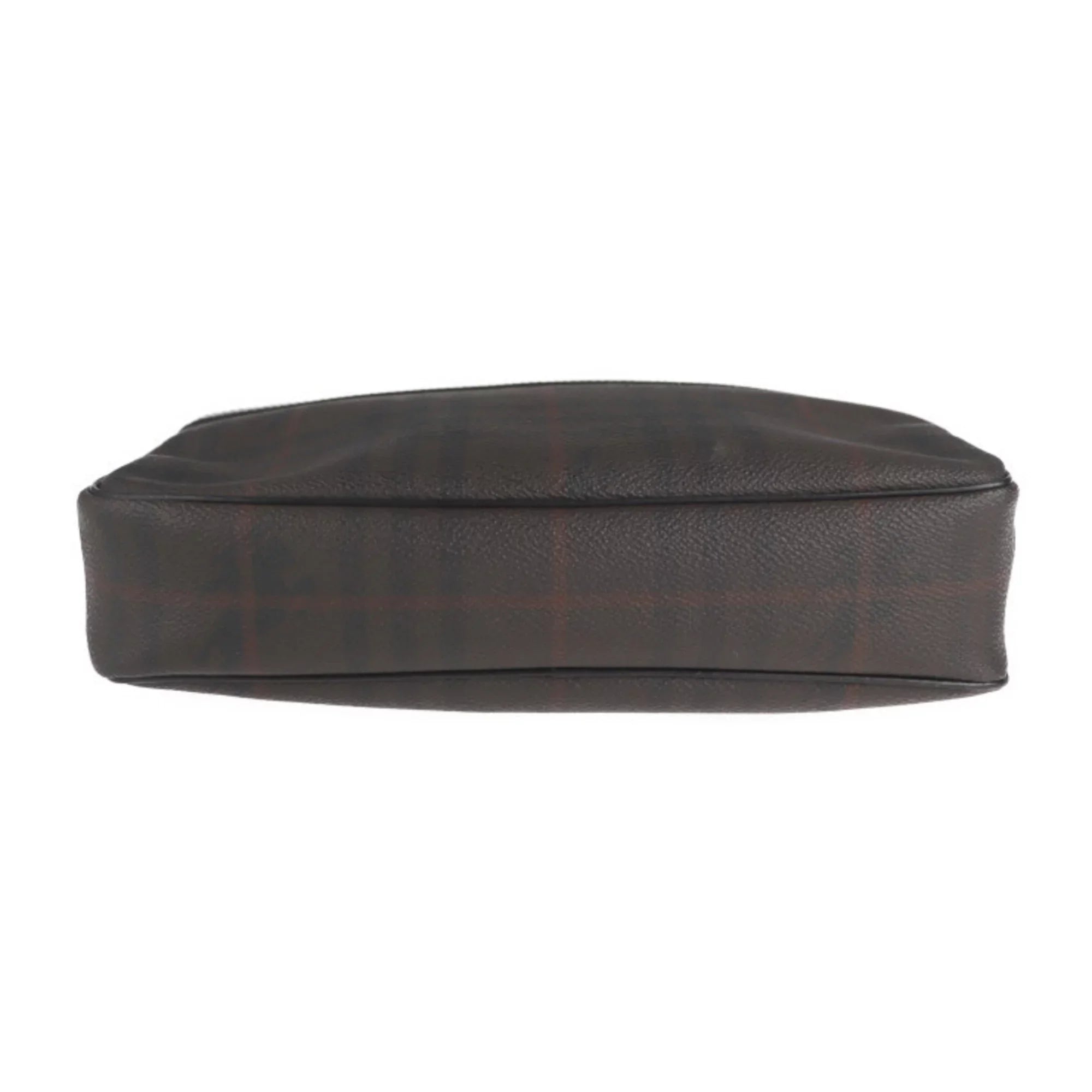 Pre-Owned  Burberry Second Bag  Leather Dark Brown Plaid Clutch (Good)