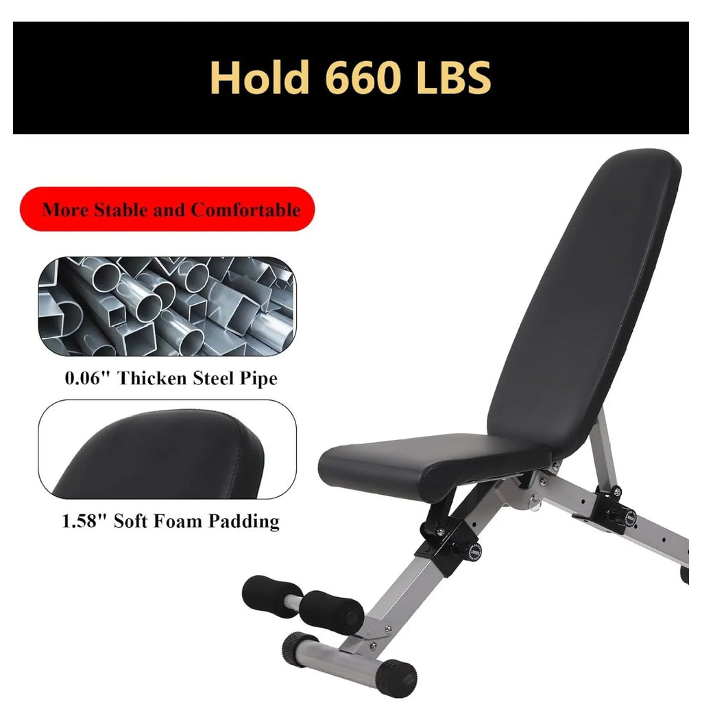 Adjustable Weight Bench Foldable Workout Bench Press for Full Body, Strength Training Decline Incline Bench for Home Gym