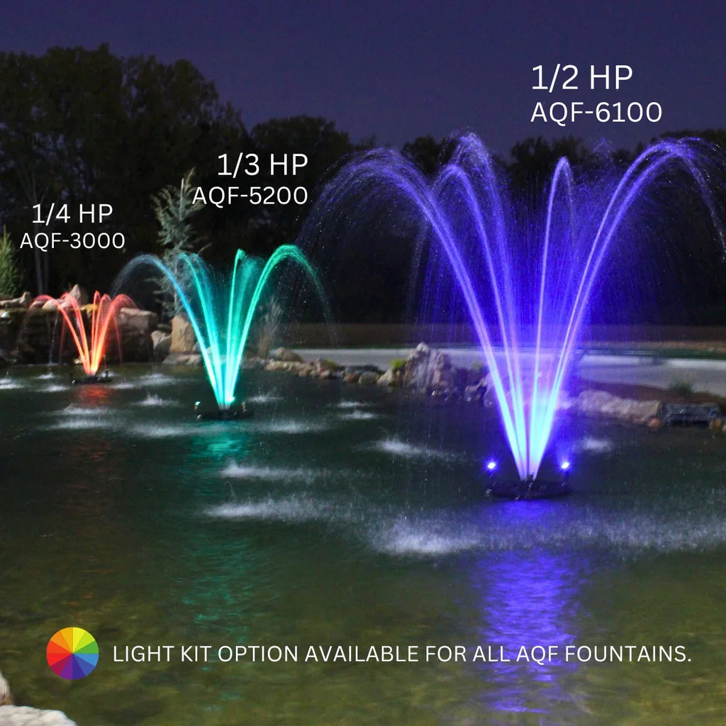 1/2  Floating Fountain | 100 foot Cord | 9 Patterns | Surface Aeration for Ponds | -100