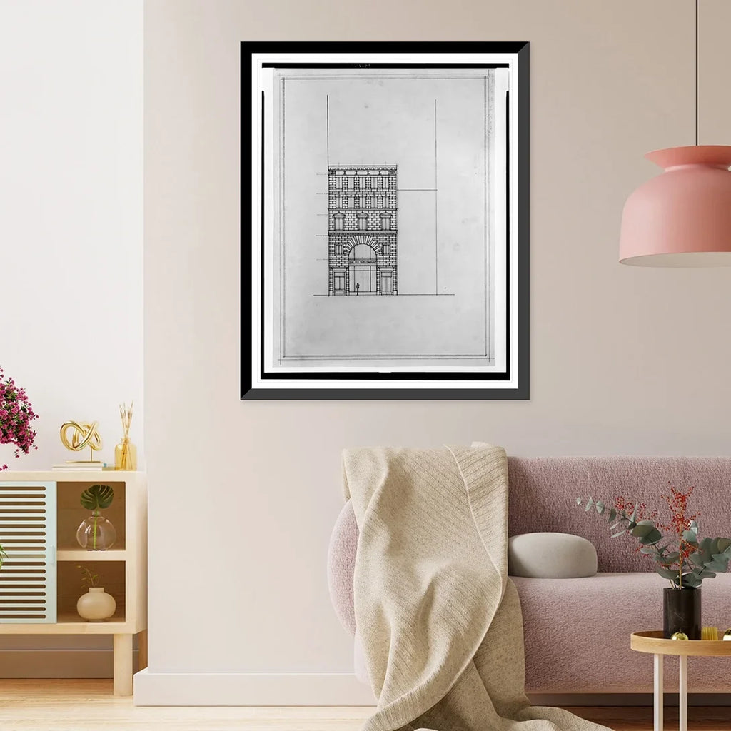 Historic Framed Print, [Two office buildings for .. Saul (15th Street, .., Washington, ..). Front elevation], 17-7/8" x 21-7/8"