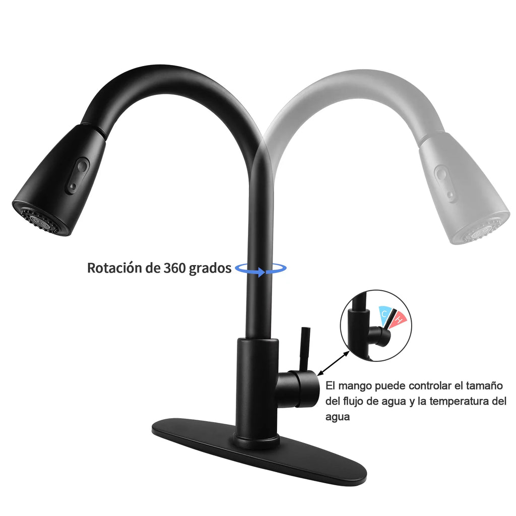 Kitchen Faucet with Pull Down Sprayer, High Arc Single Handle Kitchen Sink Faucet with Deck Plate, Commercial Modern Stainless Steel Kitchen Faucets for Kitchen, , Bar, Silver