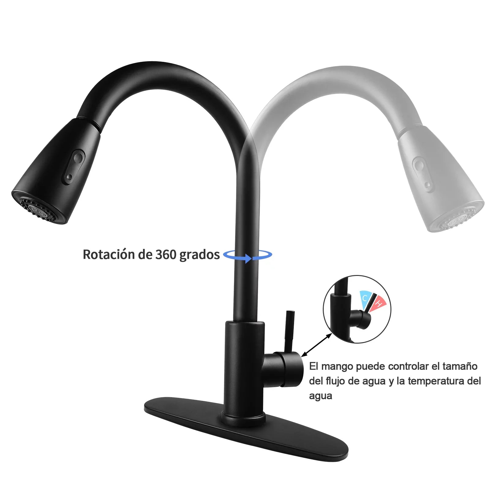 Kitchen Faucet with Pull Down Sprayer, High Arc Single Handle Kitchen Sink Faucet with Deck Plate, Commercial Modern Stainless Steel Kitchen Faucets for Kitchen, , Bar, Silver