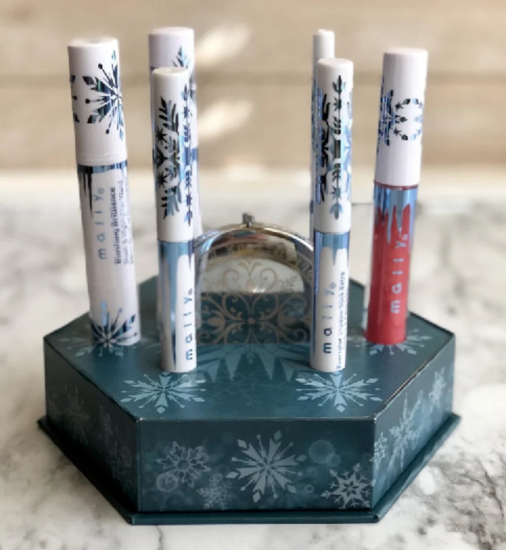 Mally Beauty Holiday Frozen Elsa 7-piece Collection, Contains Mascara, Shadow Sticks, Liner, Blush, Highlighter, Lip Gloss, and Engraved Compact Mirror