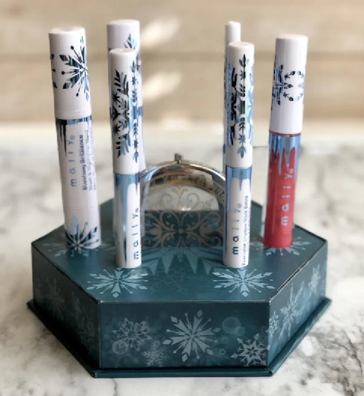 Mally Beauty Holiday Frozen Elsa 7-piece Collection, Contains Mascara, Shadow Sticks, Liner, Blush, Highlighter, Lip Gloss, and Engraved Compact Mirror