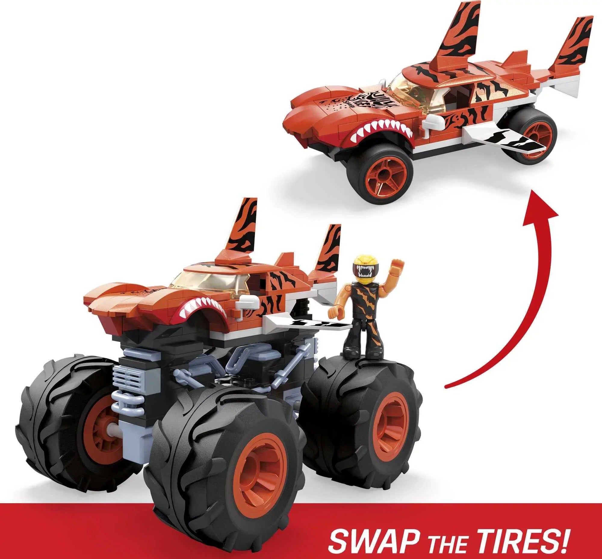 Hot Wheels Tiger Shark Monster Truck Building Set with 1 Figure (187 Pieces)