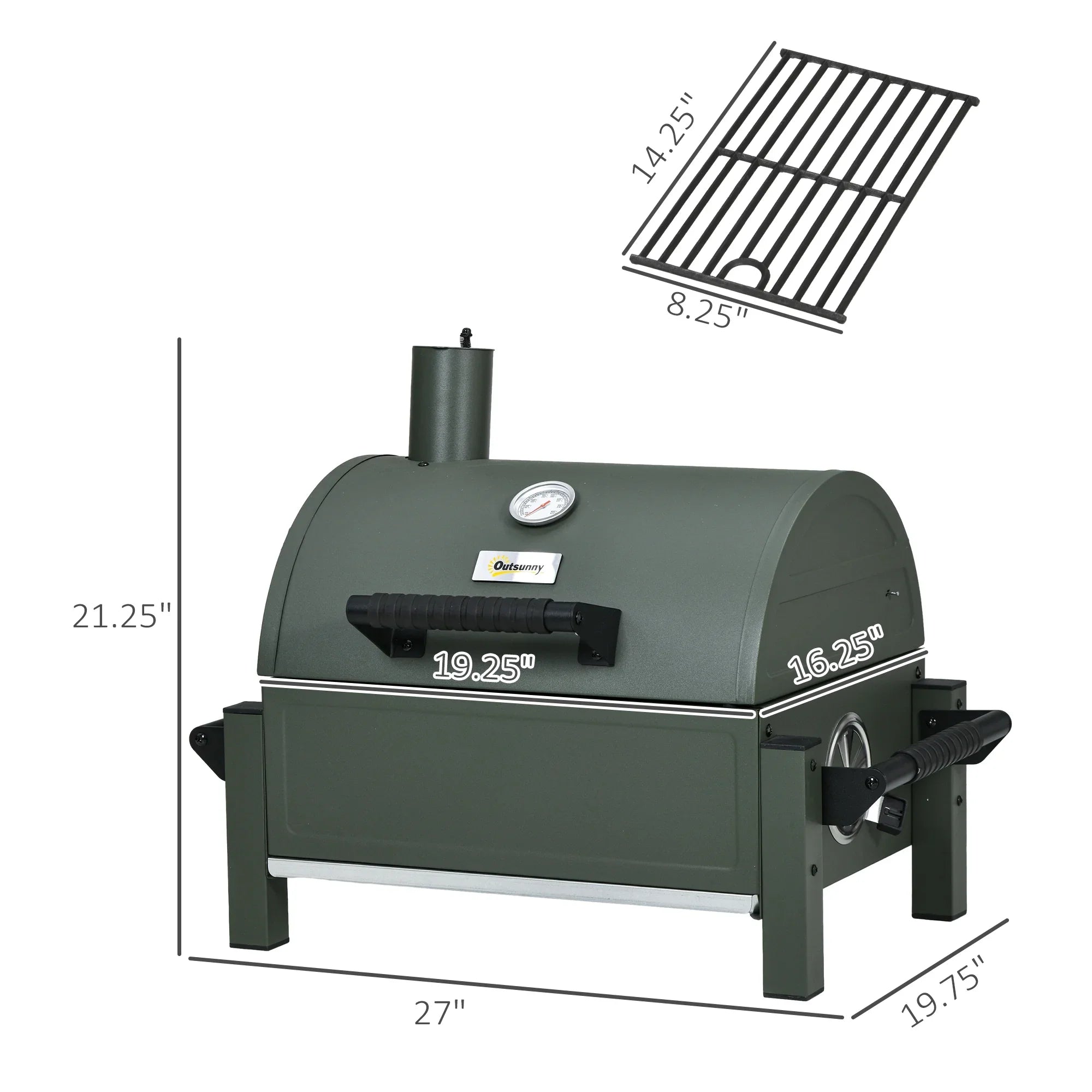 Outsunny Tabletop Charcoal  Grill with Lid, Small Barbecue, Green