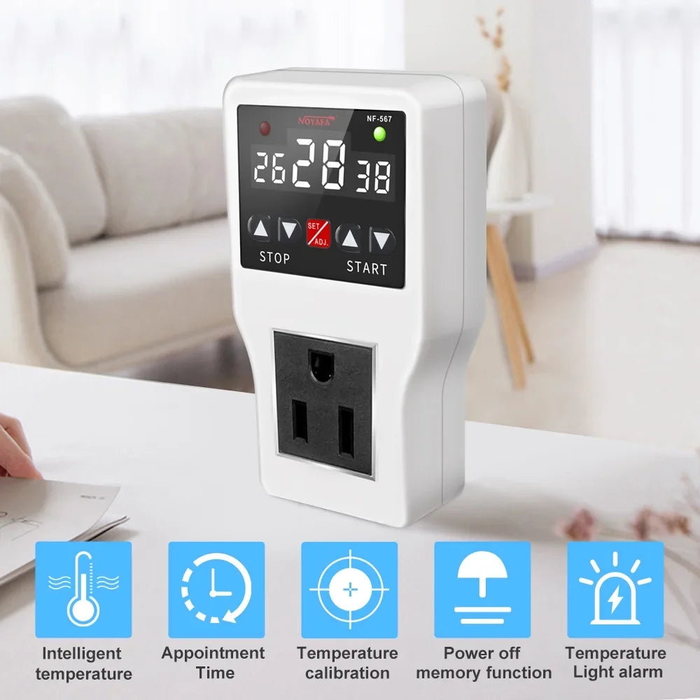 Shinysix Temperature Controller Socket with Timer Switch,  -567 Digital Thermostat 800W 10A, Cooling Heating Temperature Sensor Plug – Ideal for Home Appliances