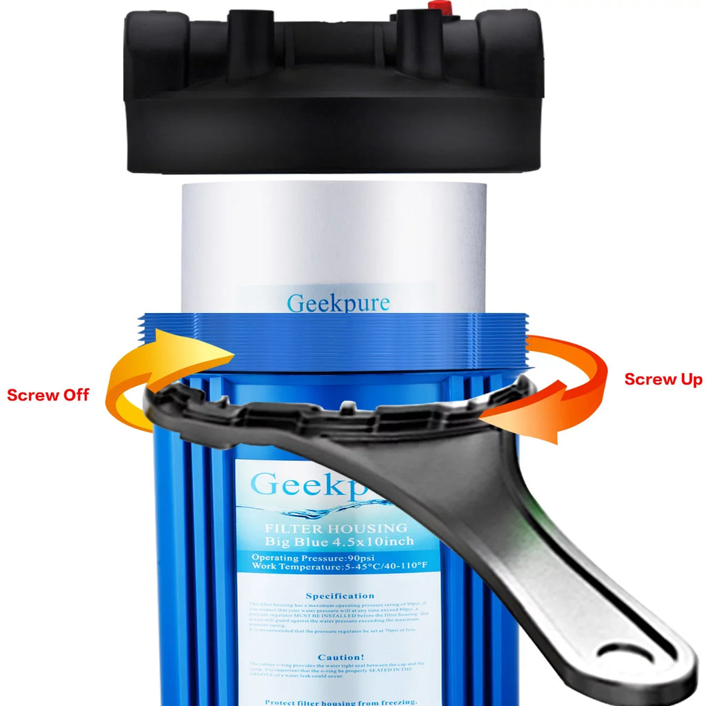 20 Inch Big Blue Water Filter Housing 1" Outlet/Inlet with Wrench & Bracket -4.5" x 20"