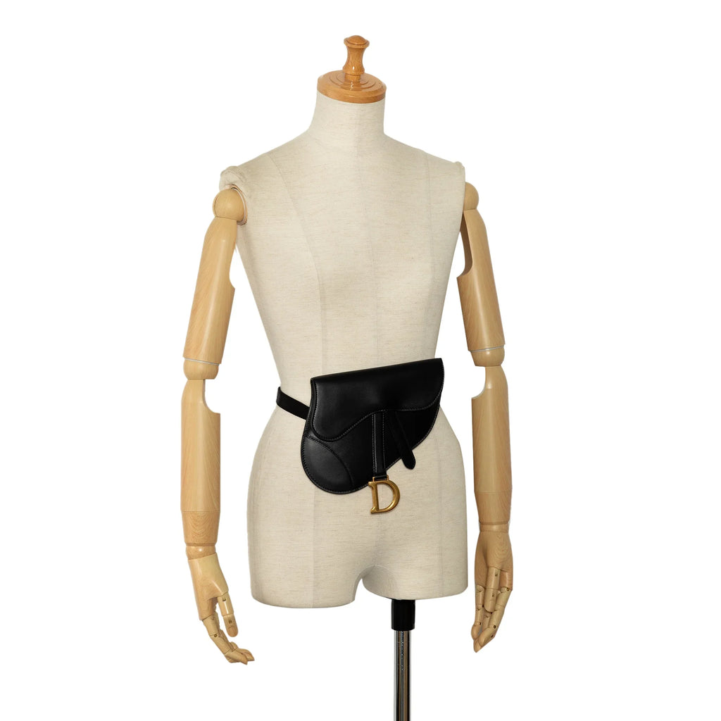 Pre-Owned Authenticated Dior Saddle Belt Bag Calf Leather Black Unisex (Good)