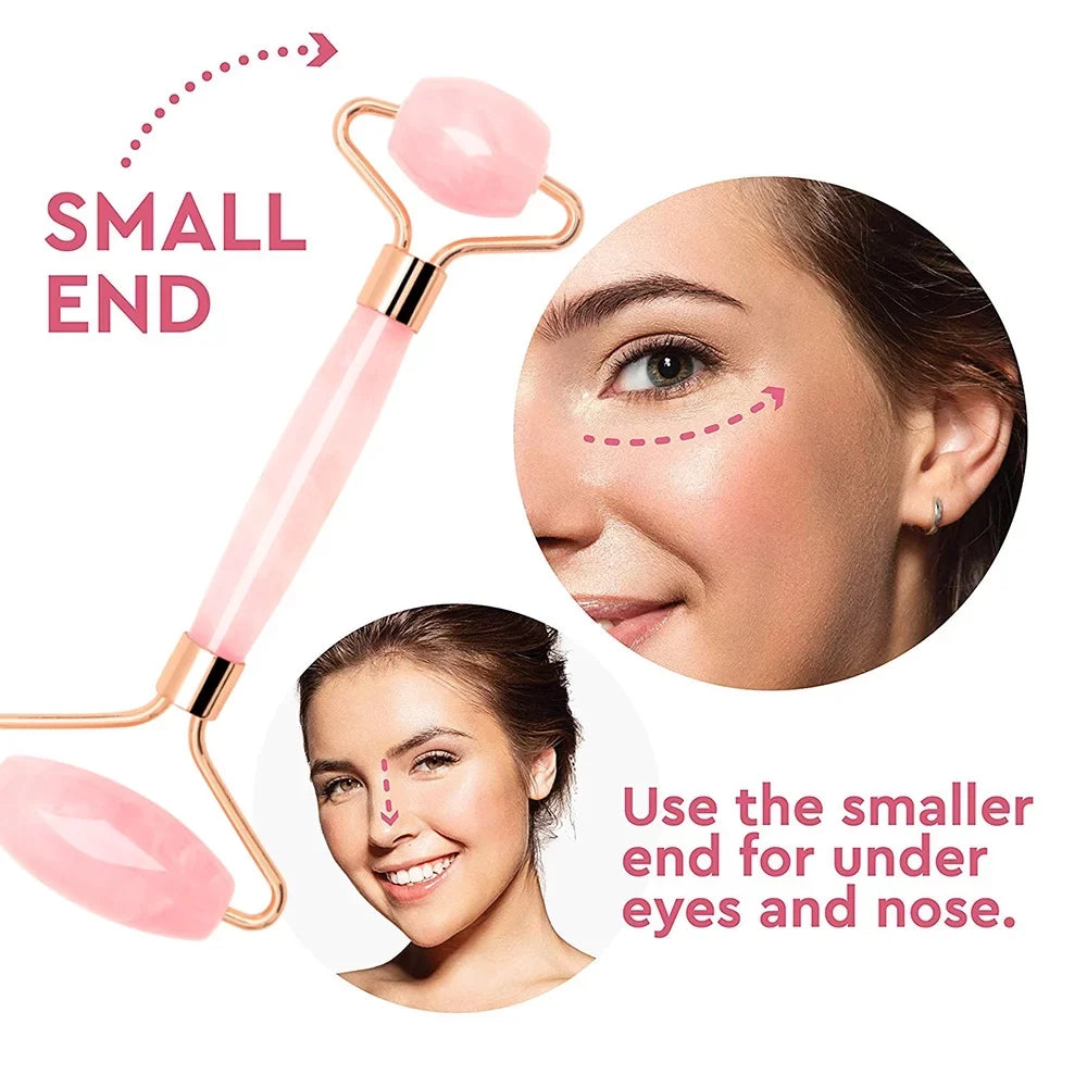 Jade Roller, Face Roller, Facial Beauty Roller Skin Care Tools, Rose Quartz Massager for Face, Eyes, Neck, Body Muscle Relaxing and Relieve Fine Lines and Wrinkles Gua Sha