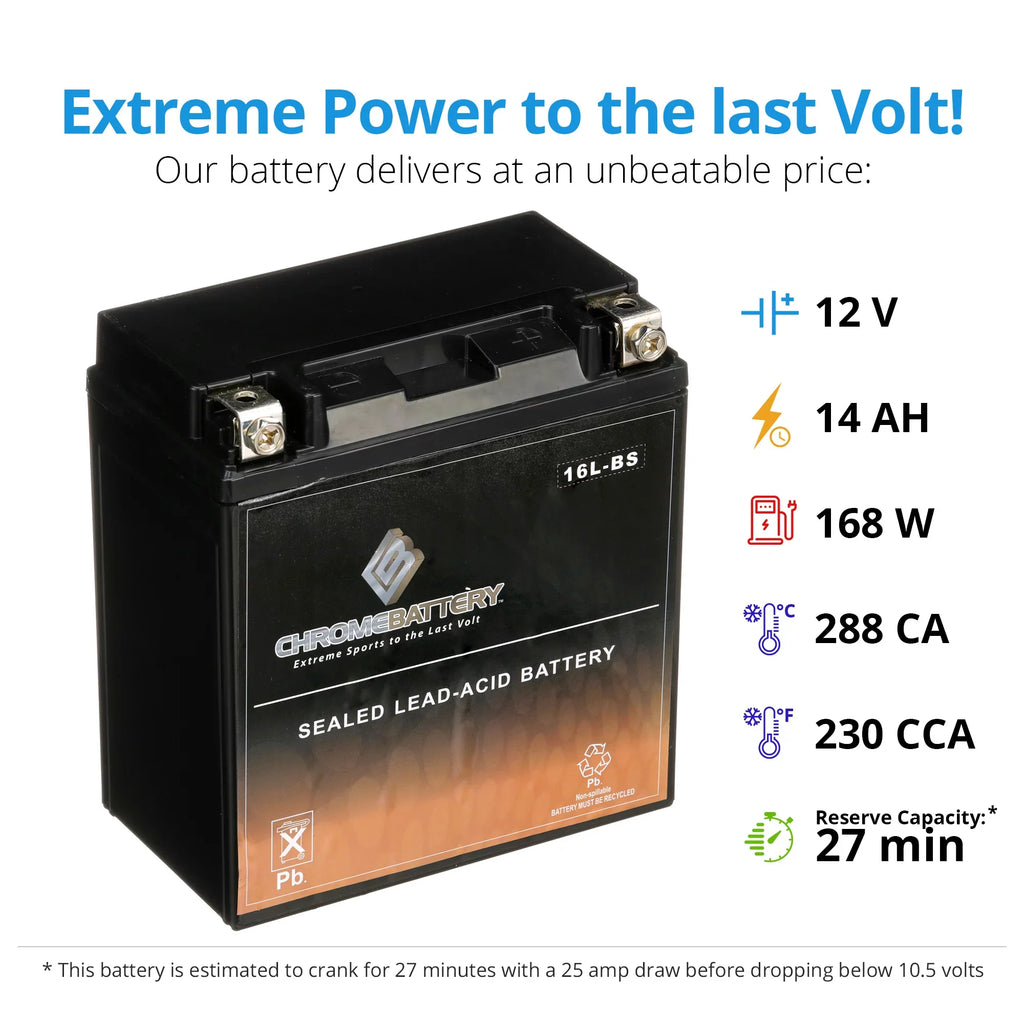 Chrome Battery - (16L- 12 Volt,14 Ah, 230 ) Jet Ski Battery for Kawasaki Js650 Sx 1987