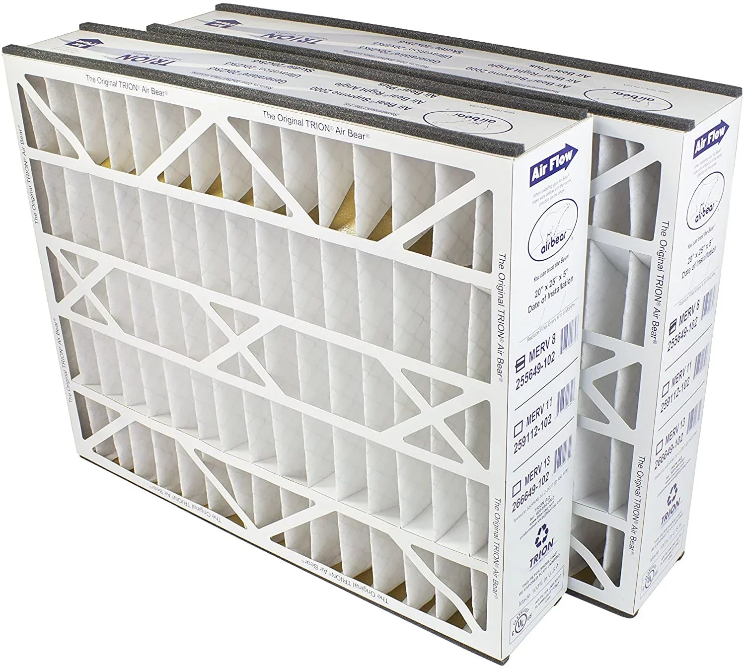 Air Bear 255649-102 (2-Pack) - 20" x 25" x 5" Pleated Air Filter,  8
