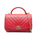 Pre-Owned Authenticated Chanel  Chevron Flap Satchel Lambskin Leather Red Unisex (Good)
