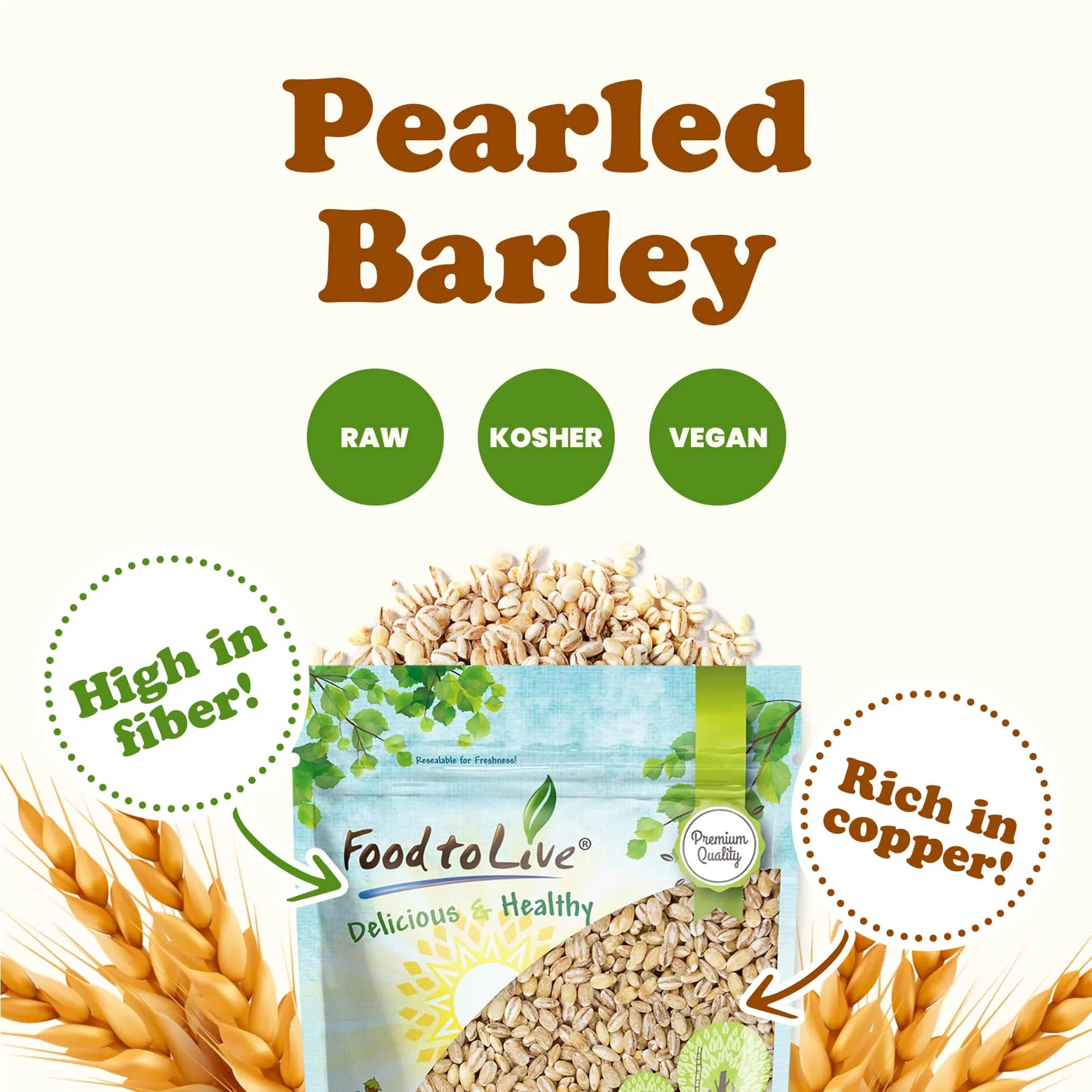 Food to Live, Pearled Barley, 5 Pounds, Kosher