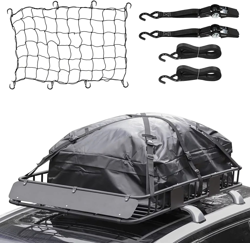 Thten Heavy Duty 64"x 39" Roof Rack, Rooftop Cargo Carrier Basket with Waterproof Bag, Tie Down Strap, Net, Rack Extension and Car Top Luggage Holder for , 150lb Capacity, Steel Construction