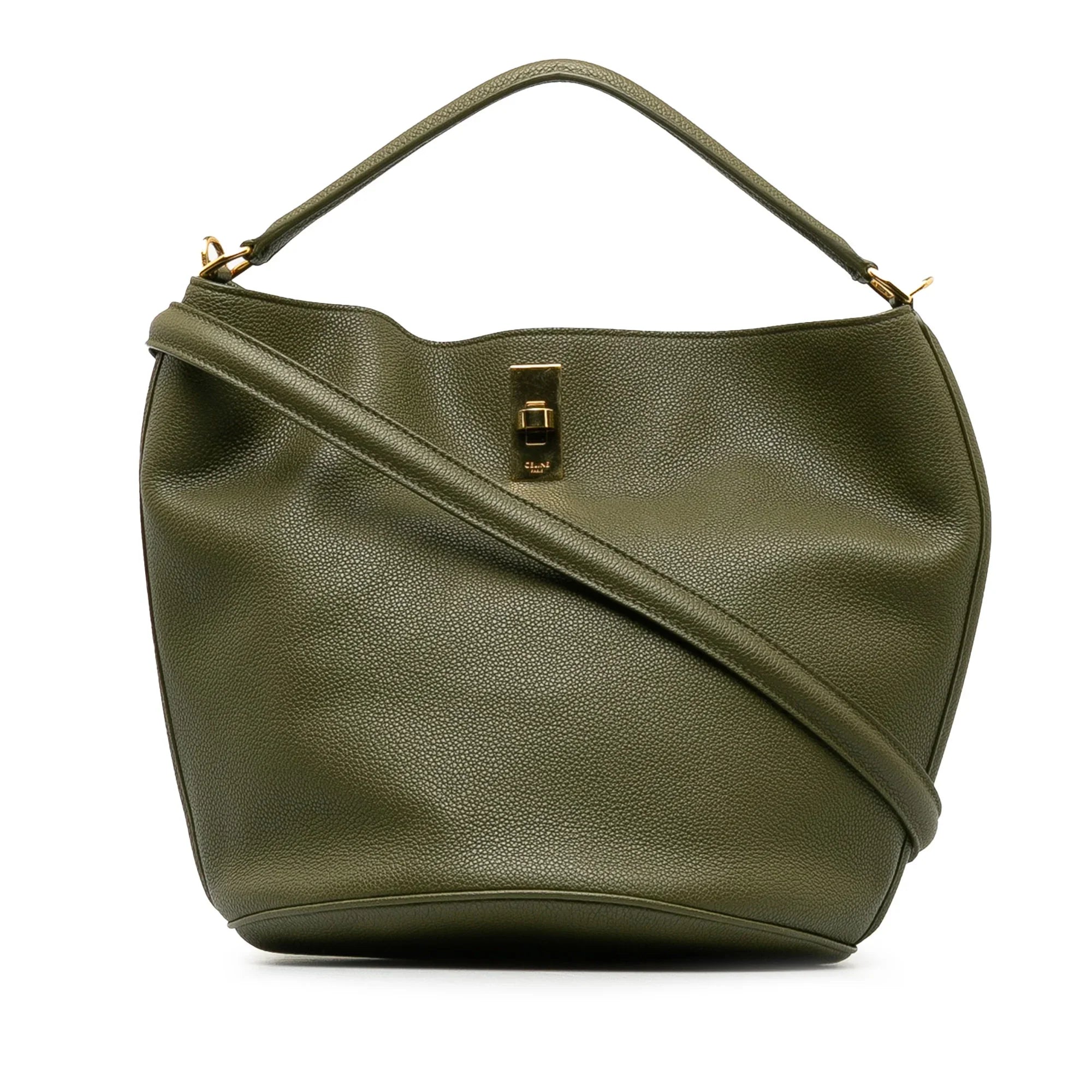 Pre-Owned Authenticated Celine Teen Bucket 16 Calf Leather Green Bucket Bag DrawstringBag Unisex (Good)