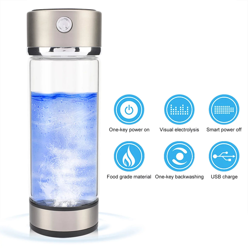 Nikou  Charging Rich Hydrogen Water Purifier Filter Glass Bottle Anti-Skid Portable Lonizer Cup