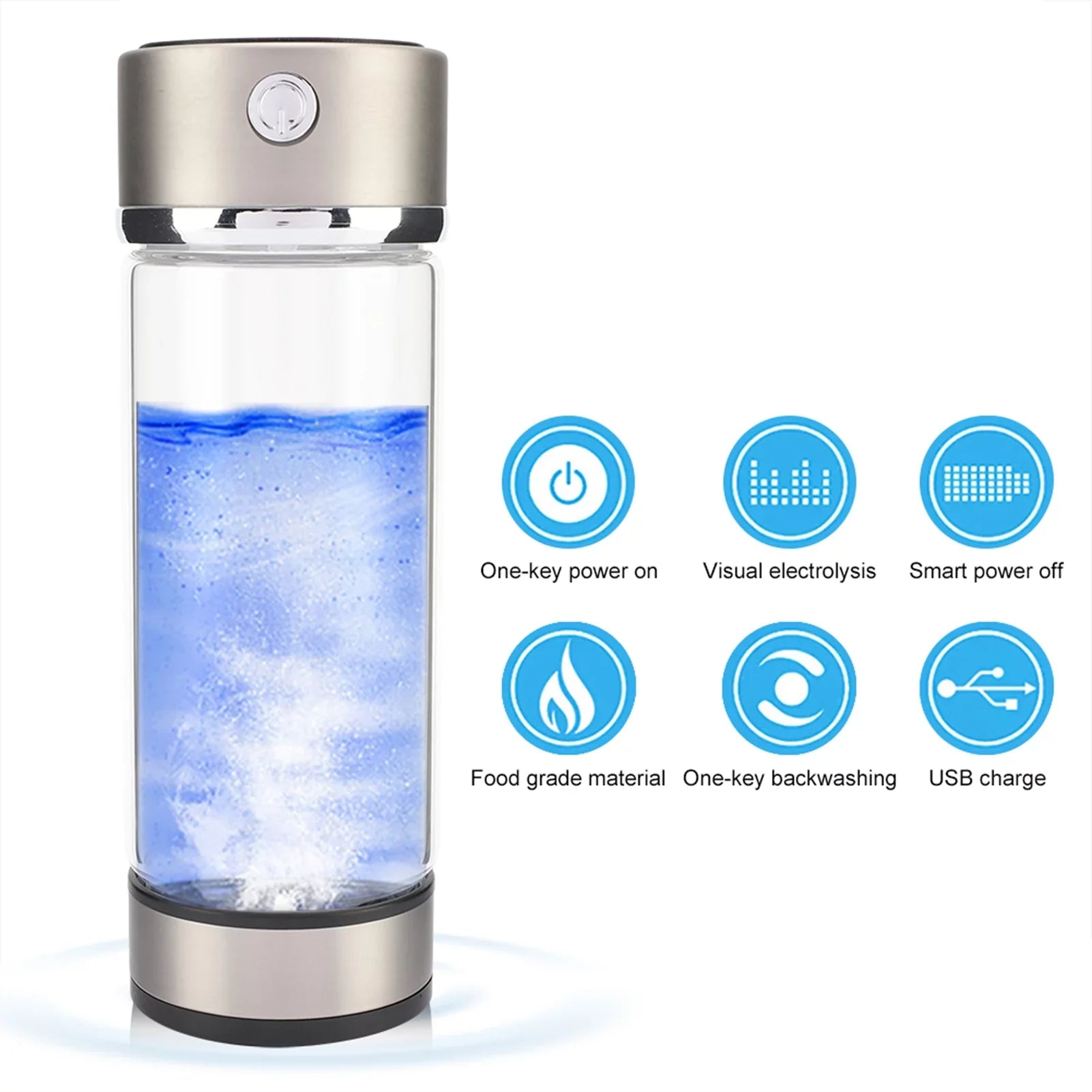 Nikou  Charging Rich Hydrogen Water Purifier Filter Glass Bottle Anti-Skid Portable Lonizer Cup