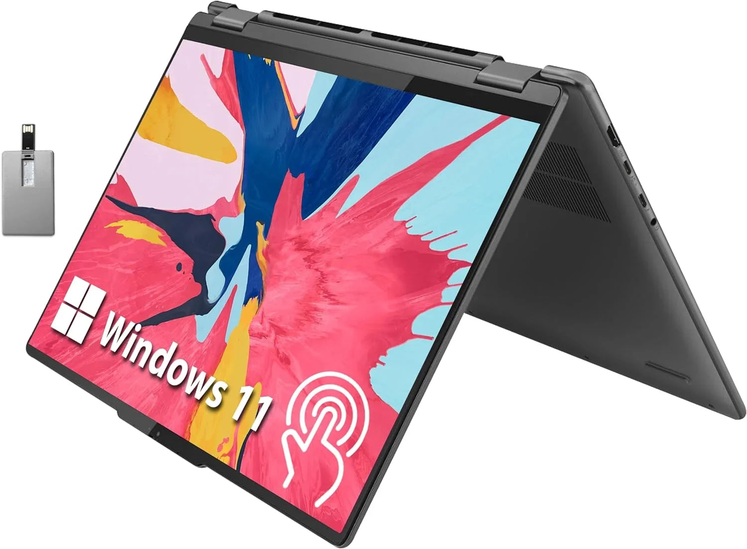 Lenovo Yoga 7i Touchscreen Laptop, 2-in-1 360° 16"  Laptop, Intel Core-i5 1335U, 8GB , 512GB PCIe , Backlit Keyboard, Fingerprint Reader, Win 11, Gray, with 32GB Snowbell  Card