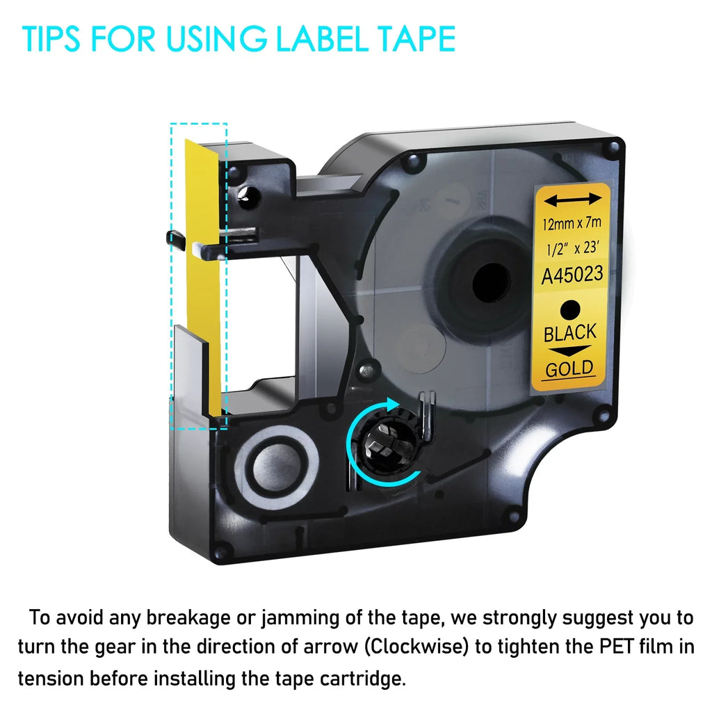 20PK Compatible for   Label Tape 45023 12mm 7m Black on Gold for LabelManager LabelPoint LabelWriter Label Maker