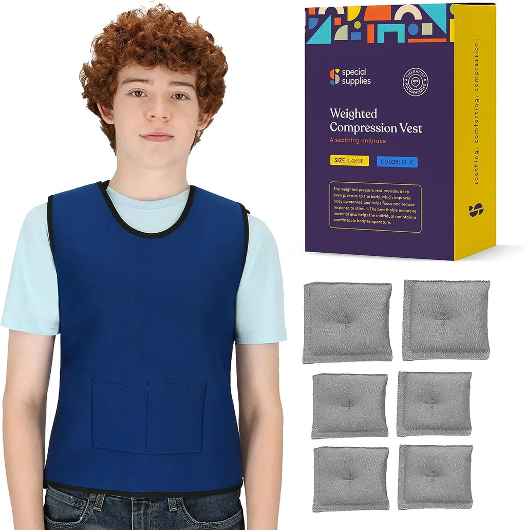 Special Supplies Weighted Sensory Compression Vest for Kids with Processing Disorders, , and Autism, Calming and Supportive with Adjustable Weight Fit (Large 24x42 inches)